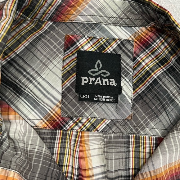 [L]Prana Casual Button Down Shirt in Black Orange and Gray Plaid - Picture 2 of 6